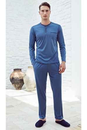 Eros 29050 Mavi Pamuklu Erkek Pijama Takımı
