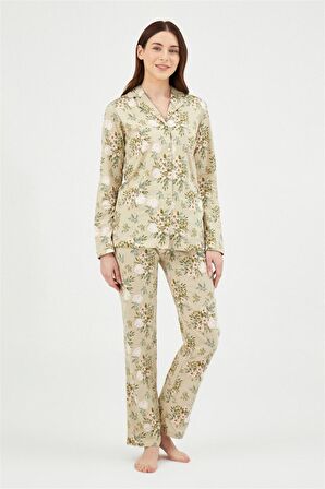 Eros ESK29600 Pam. Gül Desenli Gömlek Pijama Takımı Yeşil ESK0221K0035