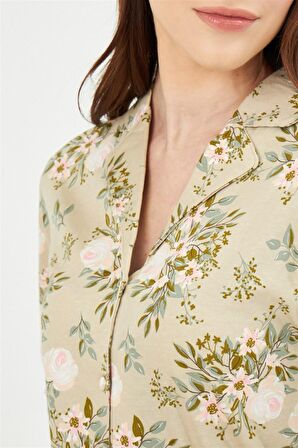 Eros ESK29600 Pam. Gül Desenli Gömlek Pijama Takımı Yeşil ESK0221K0035