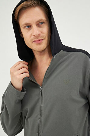 Eros 29280 Yeşil Pamuklu Fermuarlı Kapşonlu Erkek Eşofman Takımı 