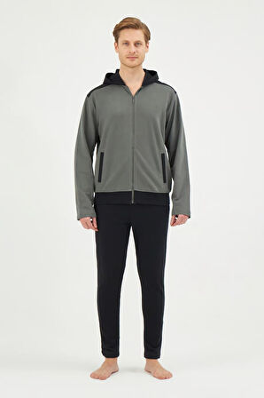 Eros 29280 Yeşil Pamuklu Fermuarlı Kapşonlu Erkek Eşofman Takımı 