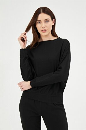 Eros ESK29700 Kayık Yaka Bantlı Eşofman Takımı Siyah ESK0221K0059