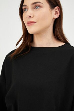 Eros ESK29700 Kayık Yaka Bantlı Eşofman Takımı Siyah ESK0221K0059