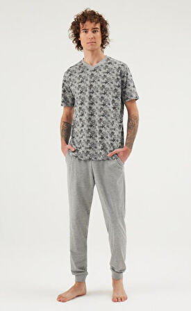 Eros 30070 Gri Pamuklu Kısa Kollu Erkek Pijama Takım