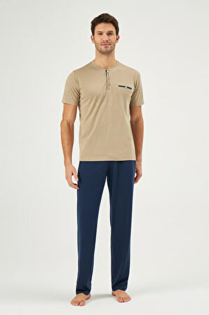 Eros 30170 Bej Pamuklu Erkek Pijama Takımı 