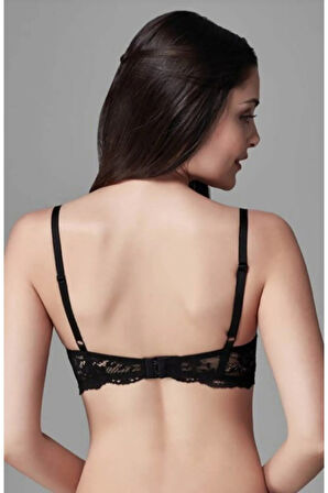 Venüs Toparlayıcı Balenli Dolgusuz Dantelli Sütyen Siyah