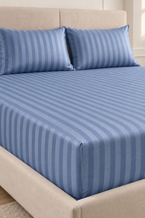 Varol %100 Pamuk Saten Stripe Battal Boy (King Size) Lastikli Çarşaf Takımı – 30 cm – 2 Yastık Kılıfı – 180x200 - İNDİGO