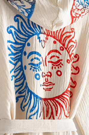 Varol Organik %100 Pamuk Kapşonlu Sabalık Bornoz Plaj Elbisesi - Dualis 