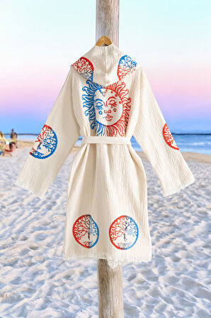 Varol Organik %100 Pamuk Kapşonlu Sabalık Bornoz Plaj Elbisesi - Dualis 