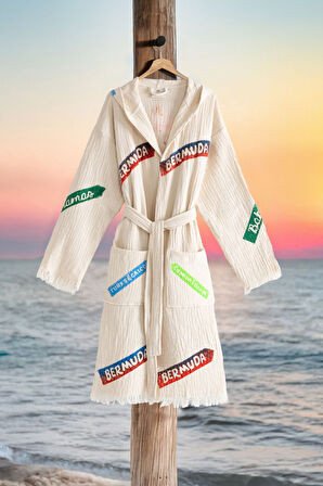 Varol Organik %100 Pamuk Kapşonlu Sabalık Bornoz Plaj Elbisesi - Nomada