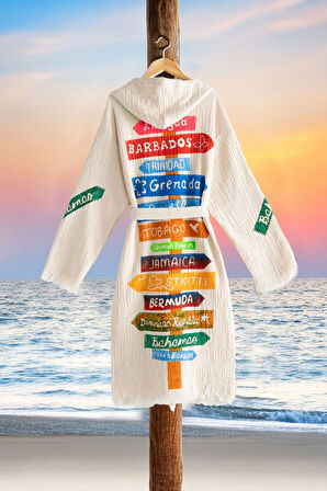 Varol Organik %100 Pamuk Kapşonlu Sabalık Bornoz Plaj Elbisesi - Nomada