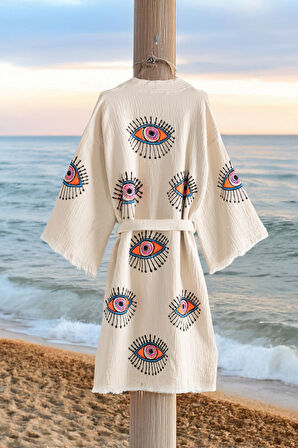 Varol Organik %100 Pamuk Kimono Yaka Sabalık Bornoz Plaj Elbisesi - Göz - L/XL