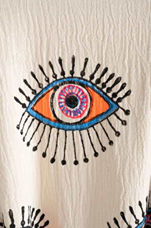 Varol Organik %100 Pamuk Kimono Yaka Sabalık Bornoz Plaj Elbisesi - Göz - L/XL