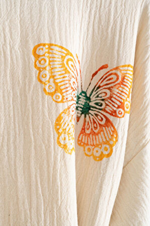 Varol Organik %100 Pamuk Kimono Yaka Sabalık Bornoz Plaj Elbisesi - Kelebek - L/XL