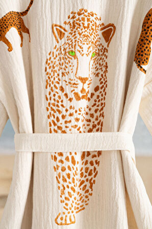 Varol Organik %100 Pamuk Kimono Yaka Sabalık Bornoz - Leopar