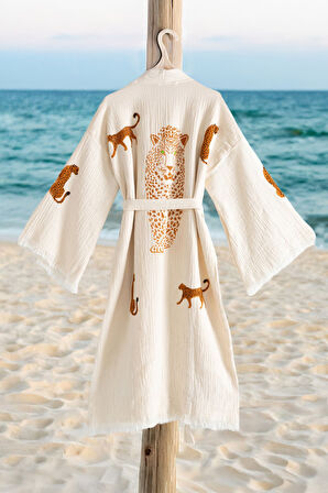 Varol Organik %100 Pamuk Kimono Yaka Sabalık Bornoz - Leopar