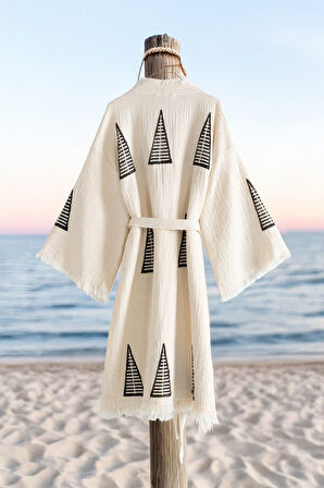 Varol Organik %100 Pamuk Kimono Yaka Sabalık Bornoz Plaj Elbisesi - Piramit - L/XL