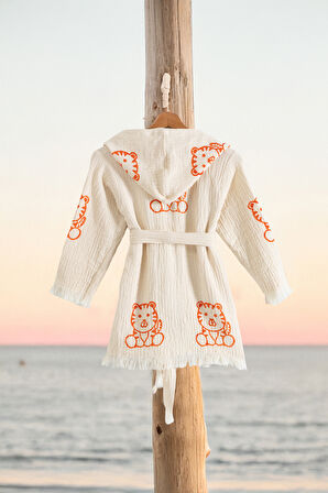 Varol %100 Organik, El İşçiliği Taş Baskı Çocuk Bornozu - Kaplan