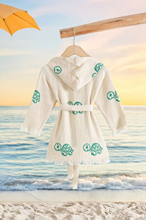 Varol %100 Organik, El İşçiliği Taş Baskı Çocuk Bornozu - Kaplu