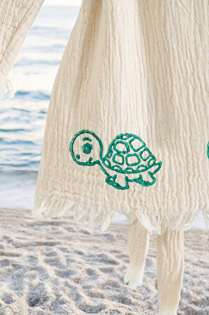 Varol %100 Organik, El İşçiliği Taş Baskı Çocuk Bornozu - Kaplu