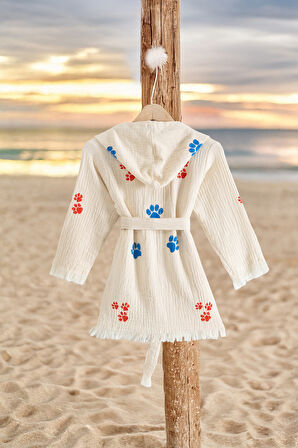 Varol %100 Organik, El İşçiliği Taş Baskı Çocuk Bornozu - Pati