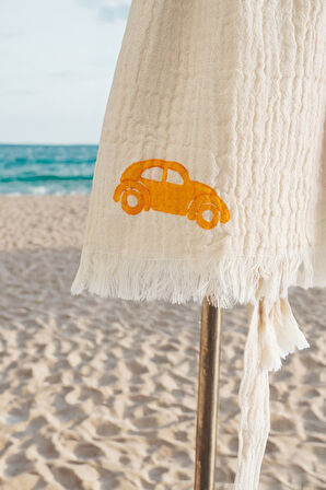 Varol %100 Organik, El İşçiliği Taş Baskı Çocuk Bornozu - Trafik