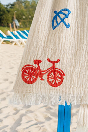 Varol %100 Organik, El İşçiliği Taş Baskı Garson Boy Bornozu - Bisiklet