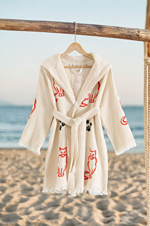 Varol %100 Organik, El İşçiliği Taş Baskı Garson Boy Bornozu - Pisi