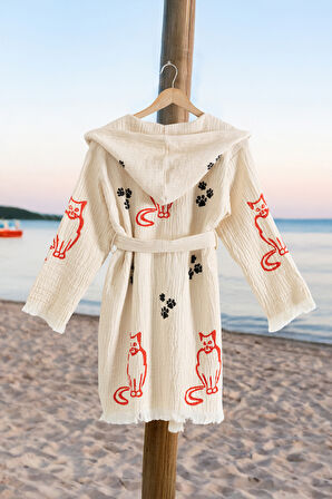 Varol %100 Organik, El İşçiliği Taş Baskı Garson Boy Bornozu - Pisi