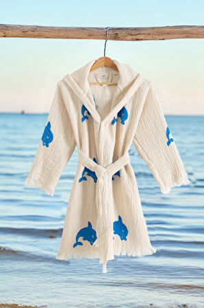 Varol %100 Organik, El İşçiliği Taş Baskı Garson Boy Bornozu - Yunus