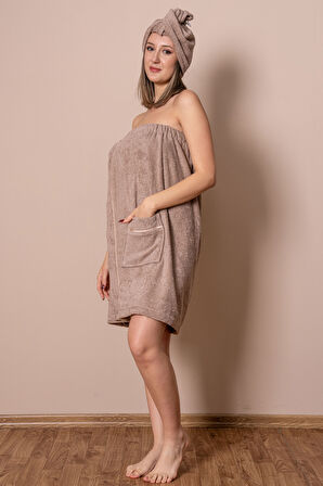 Varol Sauna Seti – Çıtçıtlı Banyo Havlusu & Düğmeli Baş Havlusu (Bone)