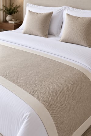 Varol 70x250 Yatak Şalı (Runner) ve 2 Adet 45x45 Kırlent Seti – Otel Konsept Lüx Dekoratif Set - KREM