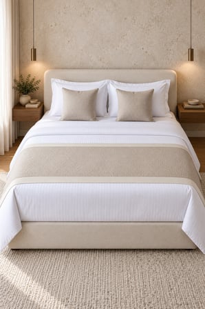 Varol 70x250 Yatak Şalı (Runner) ve 2 Adet 45x45 Kırlent Seti – Otel Konsept Lüx Dekoratif Set - KREM