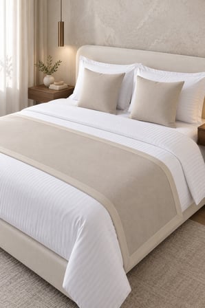 Varol 70x250 Yatak Şalı (Runner) ve 2 Adet 45x45 Kırlent Seti – Otel Konsept Lüx Dekoratif Set - KREM