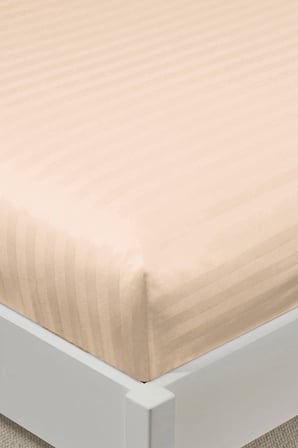 Varol %100 Pamuk Saten Stripe Çift Kişilik Lastikli Çarşaf Takımı – 30 cm – 2 Yastık Kılıfı - KAHVE