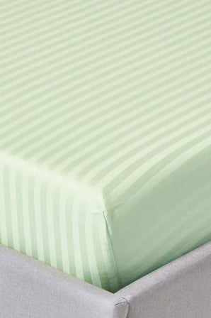 Varol %100 Pamuk Saten Stripe Battal Boy (King Size) Lastikli Çarşaf Takımı – 30 cm – 2 Yastık Kılıfı – 180x200 - A.YEŞİL