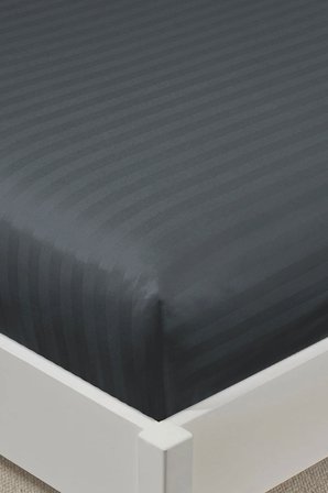 Varol %100 Pamuk Saten Stripe Battal Boy (King Size) Lastikli Çarşaf Takımı – 30 cm – 2 Yastık Kılıfı – 180x200 - KAHVE