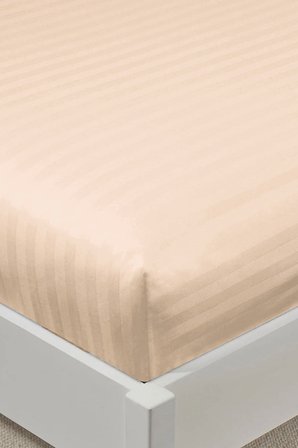 Varol %100 Pamuk Saten Stripe Battal Boy (King Size) Lastikli Çarşaf Takımı – 30 cm – 2 Yastık Kılıfı – 180x200 - KAHVE