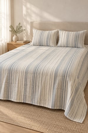Varol Line Çizgili Çift Kişilik Yatak Örtüsü Takımı 240×260 cm – 2 Yastık Kılıflı - MAVİ