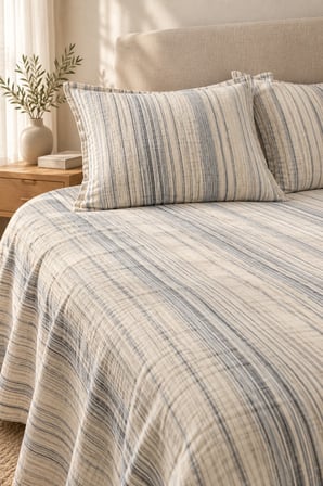 Varol Line Çizgili Çift Kişilik Yatak Örtüsü Takımı 240×260 cm – 2 Yastık Kılıflı - MAVİ