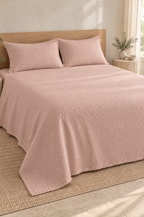 Varol Prisma Baklava Desenli Çift Kişilik Yatak Örtüsü Takımı Pudra 240×260 cm – 2 Yastık Kılıflı