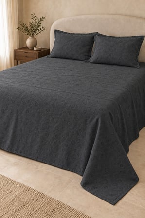 Varol Loren Şal Desenli Çift Kişilik Yatak Örtüsü Takımı 240×260 cm – 2 Yastık Kılıflı - ANTRASİT