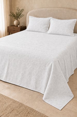 Varol Loren Şal Desenli Çift Kişilik Yatak Örtüsü Takımı 240×260 cm – 2 Yastık Kılıflı - BEYAZ