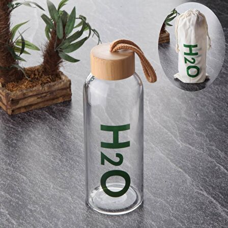 H2o Cam Matara Bambu Kapaklı Çantalı 600 ml