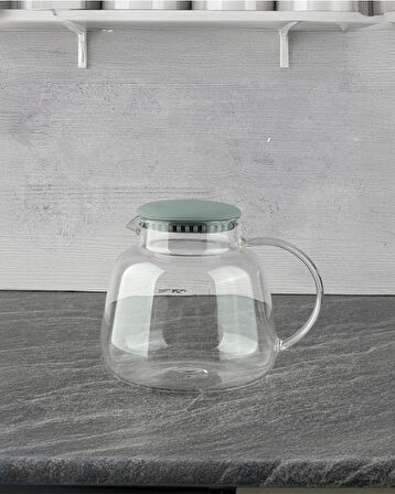 Cam Sürahi - Kulplu Sürahi - 1200 ML - Gri Kapak