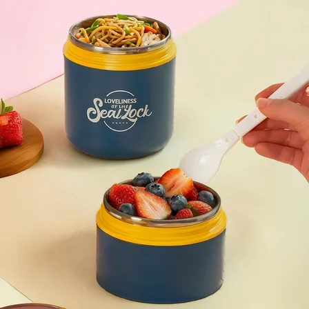 Porsima 66720 Yemek Termosu Çelik Yemek Termosu Lunch Box Taşınabilir Yemek Kabı Termos 200ML+650ML - Sarı 