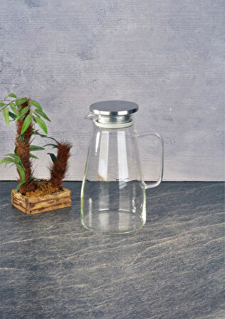 Cam Sürahi -  Borosilikat Cam Sürahi - Süzgeçli Detoks Sürahi - 1800 ML - Düz