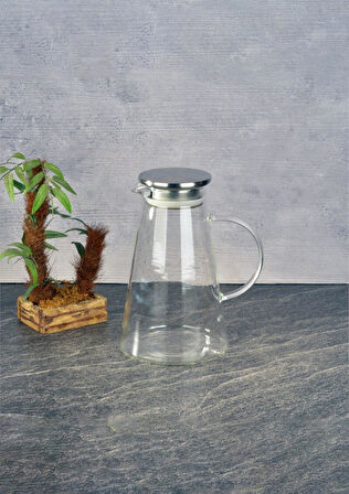Cam Sürahi -  Borosilikat Cam Sürahi - Süzgeçli Detoks Sürahi - 1800 ML - Üçgen