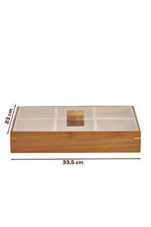 Porsima 76748 Akasya 6 Bölmeli Kapaklı Ahşap Bambu Çerezlik Sunumluk Saklama Kabı