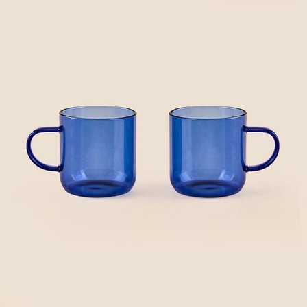 Tohana 2'li Cam Kupa - Mavi - 380 ml